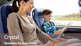  Presentation with family tourism - Theme featuring computer sitting in travel bus background and a violet colored foreground