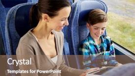  Presentation with family tourism - PPT layouts enhanced with computer sitting in travel bus background and a coral colored foreground