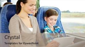  Presentation with family tourism - Presentation theme featuring computer sitting in travel bus background and a coral colored foreground