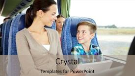  Presentation with family tourism - Cool new presentation theme with computer sitting in travel bus backdrop and a mint green colored foreground