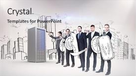  Presentation with server - Slide deck featuring computer skills - corporate army against server tower background and a light gray colored foreground