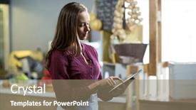  Presentation with leveling staff - PPT theme enhanced with computer skills - female staff using digital tablet background and a coral colored foreground