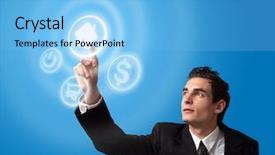  Presentation with home based business - Presentation having computer solution - business man choosing home button background and a light blue colored foreground