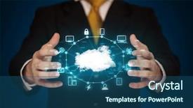  Presentation with cloud computing - Beautiful slides featuring computer solution - businessman holding digital icons cloud backdrop and a  colored foreground