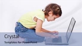  Presentation with hipster girl playing tetris game - Presentation having computer speakers - cute little girl is playing background and a  colored foreground