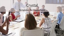  Presentation with motivational - Presentation design consisting of computer speakers - motivational speaker talking to businesspeople background and a light gray colored foreground