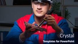  Presentation with late - Beautiful presentation theme featuring computer-specialist-repairing-pc-late backdrop and a navy blue colored foreground