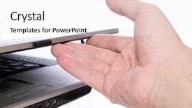  Presentation with work - Cool new PPT theme with computer start finish - arm preparing laptop backdrop and a  colored foreground