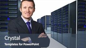  Presentation with server - PPT theme enhanced with computer storage - confident man crossed arms background and a ocean colored foreground