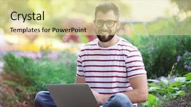  Presentation with blogger - Amazing PPT theme having computer story - young blogger using laptop backdrop and a blonde colored foreground