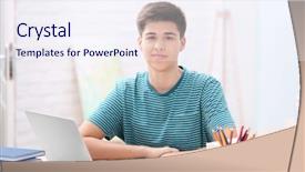  Presentation with home - Theme featuring computer studies - teenager using laptop at home background and a  colored foreground