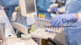  Presentation with lab analyzer - PPT theme enhanced with computer system - lab tech loading samples background and a light blue colored foreground