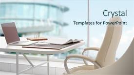  Presentation with system computer - Colorful PPT theme enhanced with computer system - workplace of lawyer in modern backdrop and a sky blue colored foreground