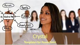  Presentation with system computer - Slide deck enhanced with computer system - young woman designing a website background and a tawny brown colored foreground