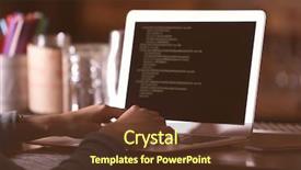  Presentation with cafe - Theme enhanced with computer system outsource - woman working with laptop background and a tawny brown colored foreground