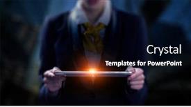  Presentation with dark - Colorful presentation design enhanced with computer-tablet-in-the-hands backdrop and a black colored foreground