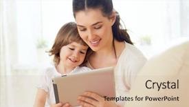  Presentation with dental mother and child - Cool new theme with modern mom - happy mother holding her child backdrop and a soft green colored foreground