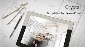  Presentation with tablets wood table tablet white - Colorful slide set enhanced with computer-tablet-showing-kitchen-illustration backdrop and a light gray colored foreground