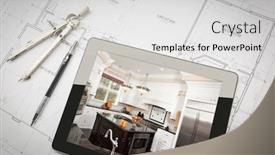  Presentation with kitchen - Audience pleasing PPT theme consisting of computer-tablet-showing-kitchen-illustration backdrop and a light gray colored foreground