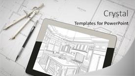  Presentation with kitchen - Slide set featuring computer-tablet-showing-kitchen-illustration background and a light gray colored foreground