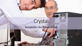  Presentation with skills - Slide set enhanced with computer technician repairing pc background and a light blue colored foreground