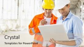 Presentation with construction site construction - Audience pleasing PPT theme consisting of computer technologies engineering - male architects using laptop backdrop and a lemonade colored foreground