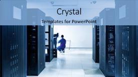  Presentation with server room - Slides having computer terminal - server room with black servers background and a light blue colored foreground