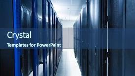 Presentation with server room - Presentation having computer terminal - server room with black servers background and a ocean colored foreground