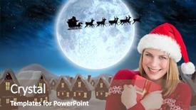  Presentation with hat - Beautiful presentation theme featuring computer theme - beautiful woman in santa hat backdrop and a violet colored foreground