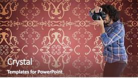  Presentation with camera - Amazing slide deck having computer theme - male photographer photographing through camera backdrop and a  colored foreground