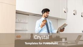  Presentation with happy image - Cool new presentation theme with computer wearing headphones reading newspaper backdrop and a  colored foreground