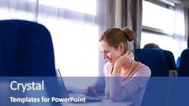  Presentation with computer - Colorful presentation theme enhanced with computer while on the train backdrop and a ocean colored foreground