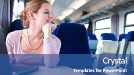  Presentation with computer - Presentation design featuring computer while on the train background and a ocean colored foreground