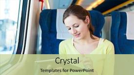  Presentation with maintenance of computer - Cool new presentation design with technological blue - young woman using her tablet backdrop and a soft green colored foreground