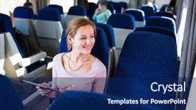  Presentation with computer - Colorful PPT theme enhanced with computer while traveling by train backdrop and a  colored foreground