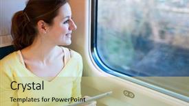  Presentation with train - Beautiful PPT theme featuring computer while traveling by train backdrop and a yellow colored foreground