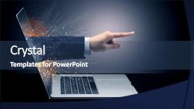  Presentation with sparkle effects - Amazing presentation theme having computer white man - hand coming backdrop and a ocean colored foreground