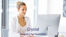  Presentation with office desk reception - PPT theme featuring computer window - attractive office worker sitting background and a sky blue colored foreground