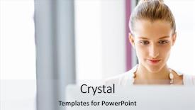  Presentation with office desk reception - Slide set consisting of computer window - attractive office worker sitting background and a light gray colored foreground