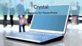  Presentation with office desk reception - Cool new theme with computer window - laptop on office desk backdrop and a light blue colored foreground