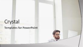  Presentation with networking - Beautiful PPT theme featuring computer window - serious businessman sitting in office backdrop and a white colored foreground