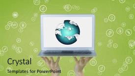  Presentation with green globe - Beautiful slide set featuring computer with a globe backdrop and a yellow colored foreground