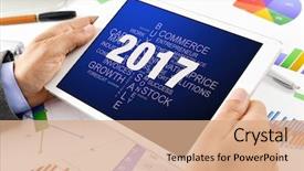  Presentation with goals - Presentation theme having computer with a tag cloud background and a coral colored foreground