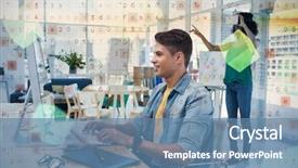  Presentation with virtual memory in cloud computing - Amazing PPT theme having computer with colleague in virtual backdrop and a  colored foreground