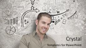  Presentation with man relaxing on massage table - Presentation theme with computer with drawings of chart background and a light gray colored foreground