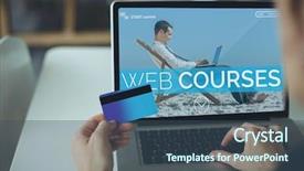  Presentation with composite - Amazing PPT theme having computer with e-learning information backdrop and a ocean colored foreground