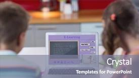  Presentation with information - Slide set featuring computer with e-learning background and a gray colored foreground