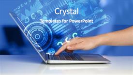  Presentation with future - Cool new slide deck with computer with future technology media backdrop and a teal colored foreground