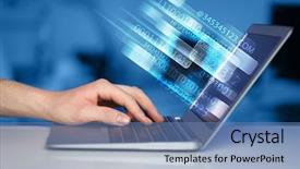  Presentation with laptop - Cool new slide deck with computer with glowing technology effect backdrop and a teal colored foreground