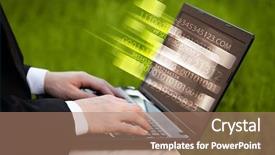  Presentation with laptop - Audience pleasing PPT layouts consisting of computer with glowing technology effect backdrop and a  colored foreground